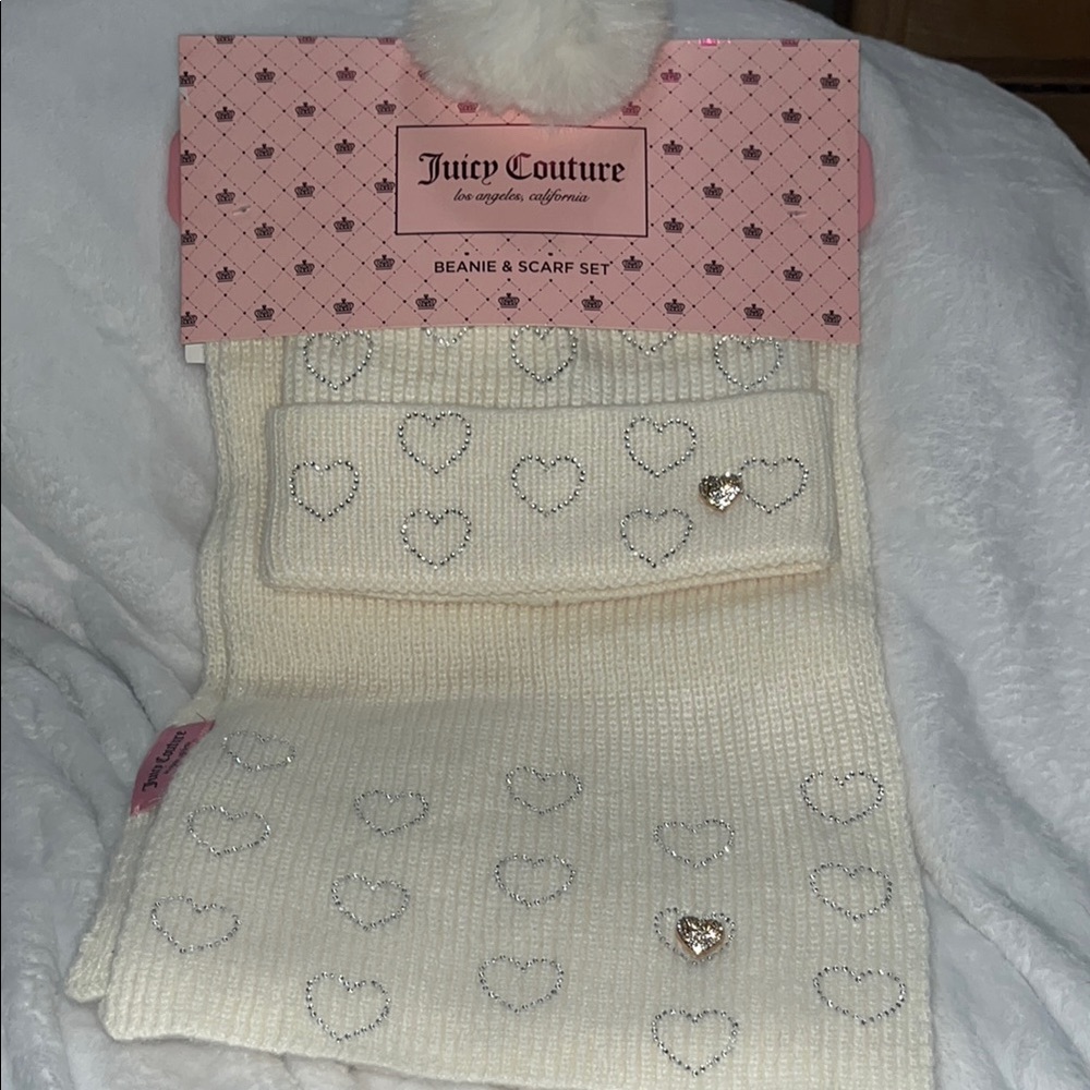 Juicy Couture Cream Beanie and Scarf Set
